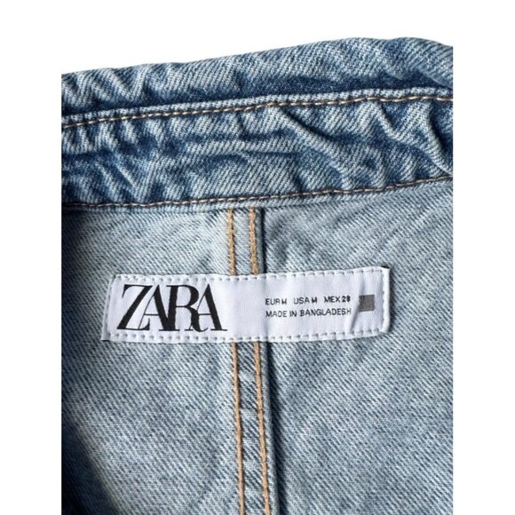 Zara Women's Sz M Patch Pocket Denim Jacket Light Wash Oversize - Picture 5 of 11